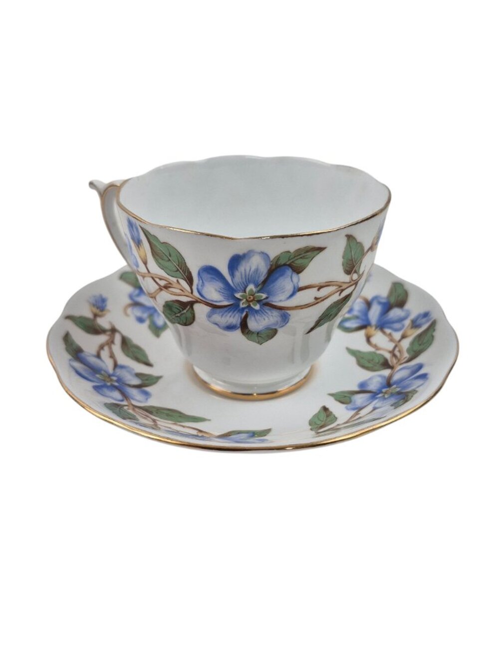 Roslyn Tea Cup Saucer Set Nu Era Periwinkle Blue Floral Bone China England - Picture 3 of 10